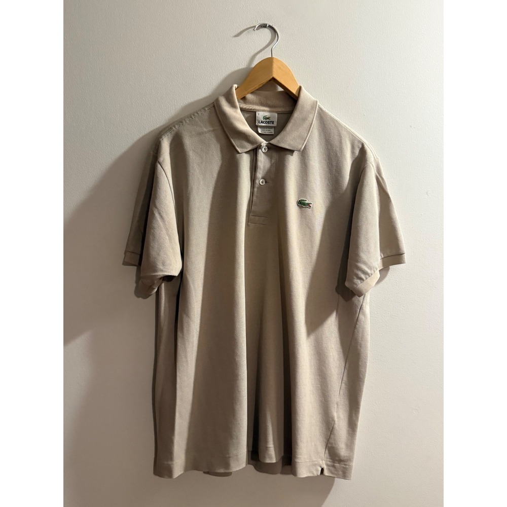 Lacoste Mens Tan Beige Short Sleeve Pique Polo Shirt Size 5 Large Y2K Vintage